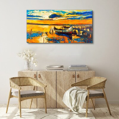 Foto auf leinwand Goldene Stunde am See