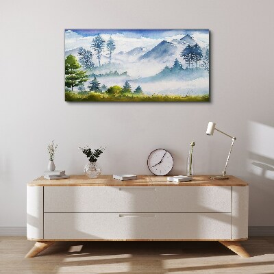 Foto leinwand Berglandschaft im Morgennebel