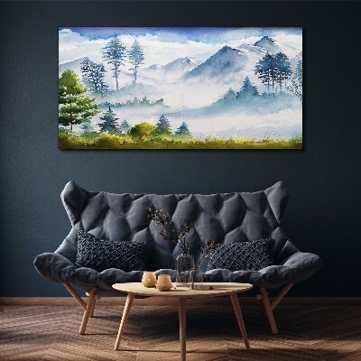 Foto leinwand Berglandschaft im Morgennebel