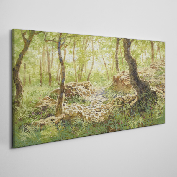 Foto auf leinwand Grüne Waldlandschaft mit Steinen