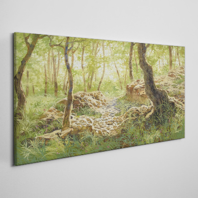 Foto auf leinwand Grüne Waldlandschaft mit Steinen