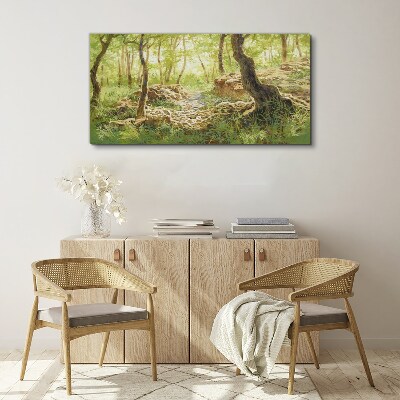 Foto auf leinwand Grüne Waldlandschaft mit Steinen