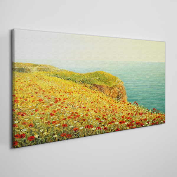 Foto auf leinwand Blumenhügel am Meer