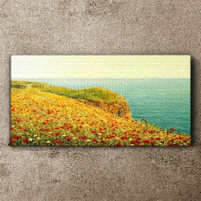 Foto auf leinwand Blumenhügel am Meer