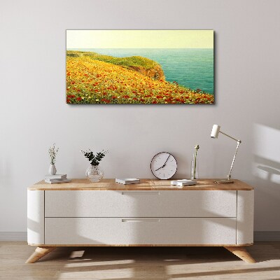 Foto auf leinwand Blumenhügel am Meer