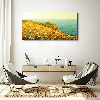 Foto auf leinwand Blumenhügel am Meer