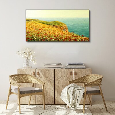 Foto auf leinwand Blumenhügel am Meer