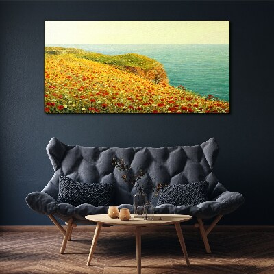 Foto auf leinwand Blumenhügel am Meer