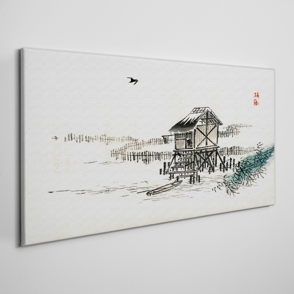 Bild auf leinwand Ein ruhiges Ferienhaus am Wasser