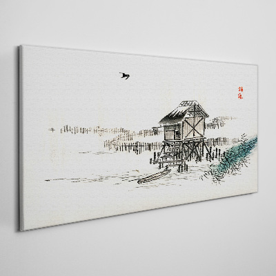Bild auf leinwand Ein ruhiges Ferienhaus am Wasser