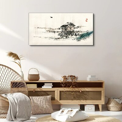 Bild auf leinwand Ein ruhiges Ferienhaus am Wasser