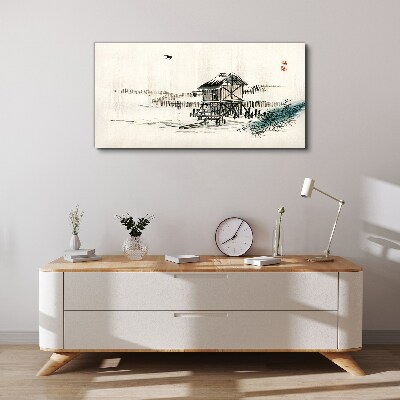 Bild auf leinwand Ein ruhiges Ferienhaus am Wasser