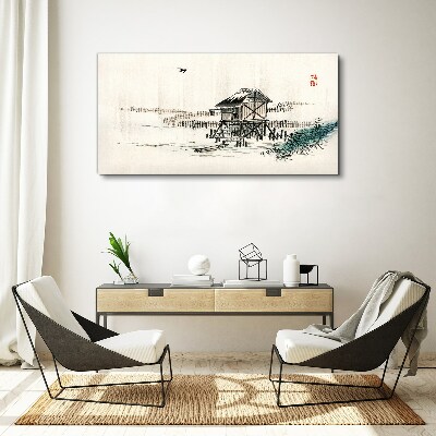 Bild auf leinwand Ein ruhiges Ferienhaus am Wasser