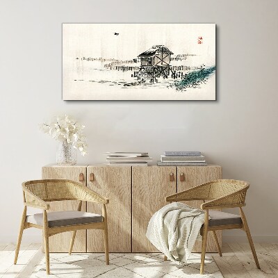 Bild auf leinwand Ein ruhiges Ferienhaus am Wasser