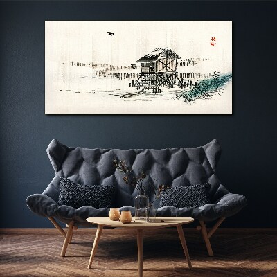 Bild auf leinwand Ein ruhiges Ferienhaus am Wasser