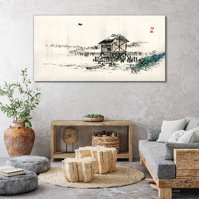Bild auf leinwand Ein ruhiges Ferienhaus am Wasser