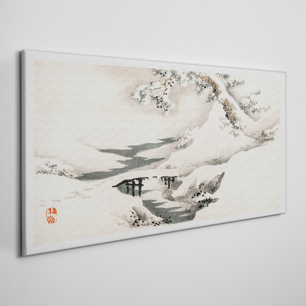 Leinwandbild Winterlandschaft mit Brücke