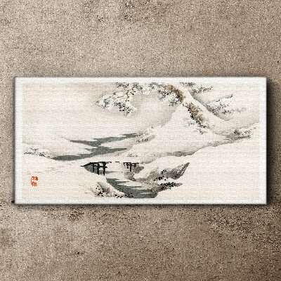 Leinwandbild Winterlandschaft mit Brücke
