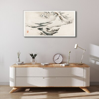 Leinwandbild Winterlandschaft mit Brücke