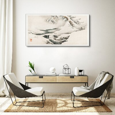 Leinwandbild Winterlandschaft mit Brücke