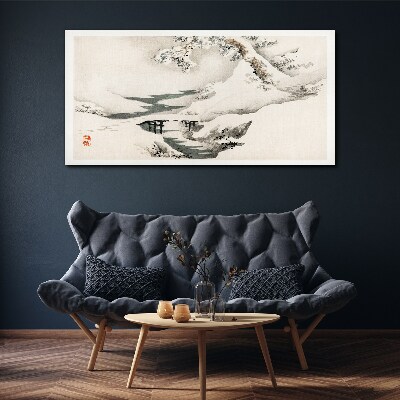 Leinwandbild Winterlandschaft mit Brücke