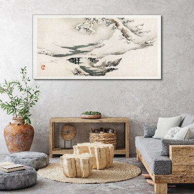Leinwandbild Winterlandschaft mit Brücke