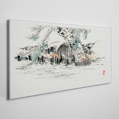 Foto auf leinwand Eine friedliche Landschaft mit einem Bergsee