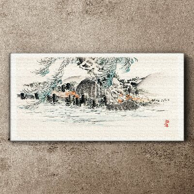 Foto auf leinwand Eine friedliche Landschaft mit einem Bergsee