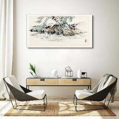 Foto auf leinwand Eine friedliche Landschaft mit einem Bergsee