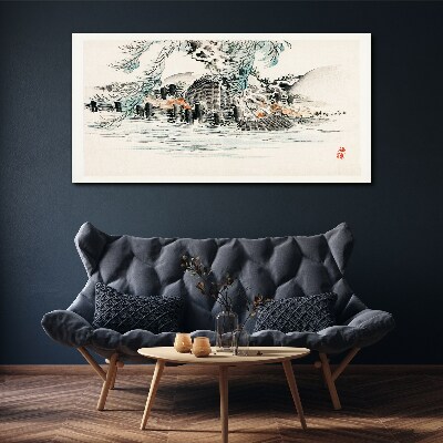 Foto auf leinwand Eine friedliche Landschaft mit einem Bergsee
