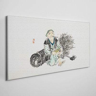 Foto auf leinwand Alter Mann mit einem Besen