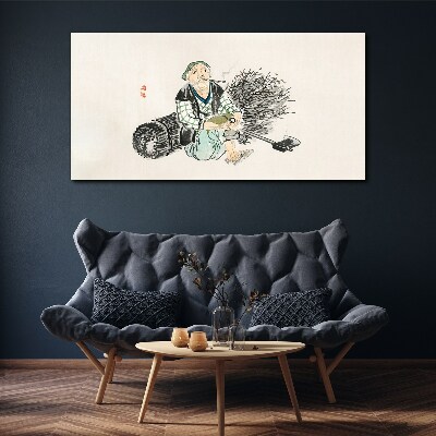 Foto auf leinwand Alter Mann mit einem Besen