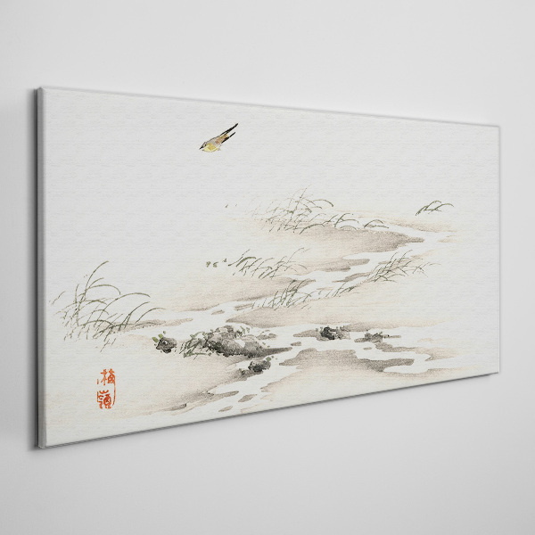 Foto auf leinwand Eine friedliche Landschaft mit einem Vogel