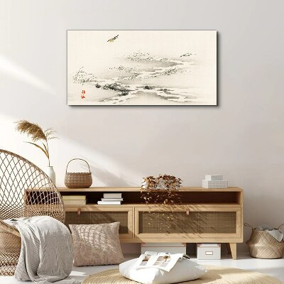 Foto auf leinwand Eine friedliche Landschaft mit einem Vogel