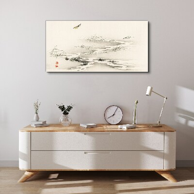 Foto auf leinwand Eine friedliche Landschaft mit einem Vogel