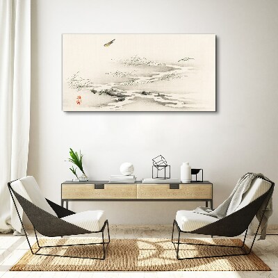 Foto auf leinwand Eine friedliche Landschaft mit einem Vogel
