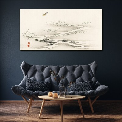 Foto auf leinwand Eine friedliche Landschaft mit einem Vogel