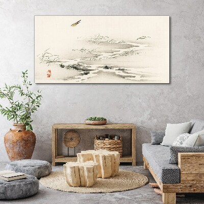 Foto auf leinwand Eine friedliche Landschaft mit einem Vogel