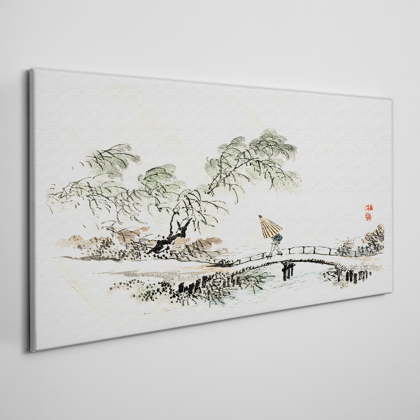 Wandbild Eine friedliche Landschaft mit einer Brücke