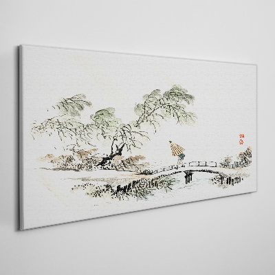 Wandbild Eine friedliche Landschaft mit einer Brücke