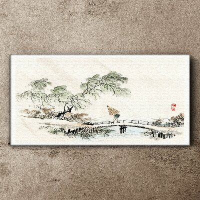 Wandbild Eine friedliche Landschaft mit einer Brücke