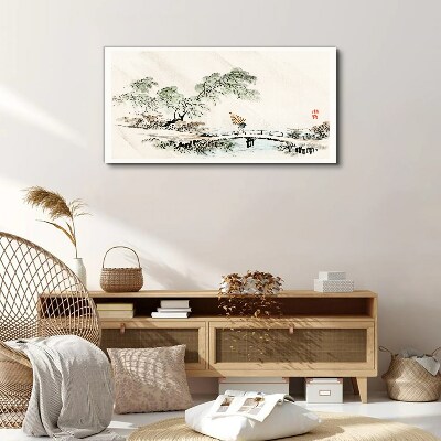 Wandbild Eine friedliche Landschaft mit einer Brücke