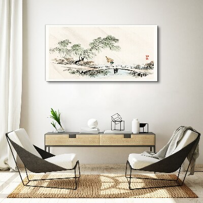 Wandbild Eine friedliche Landschaft mit einer Brücke