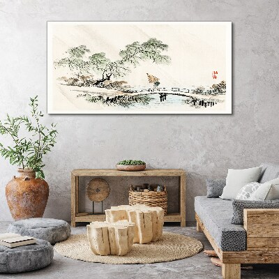 Wandbild Eine friedliche Landschaft mit einer Brücke