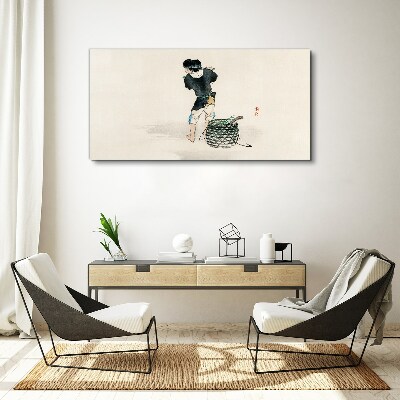Foto auf leinwand Junge mit einem Korb