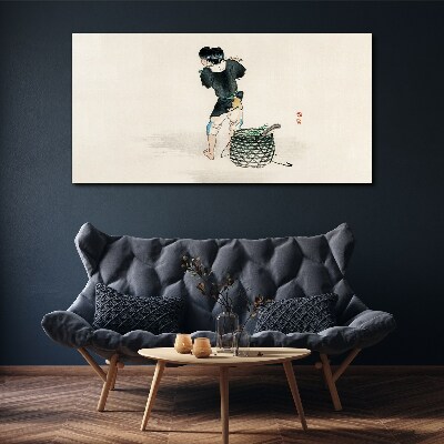 Foto auf leinwand Junge mit einem Korb