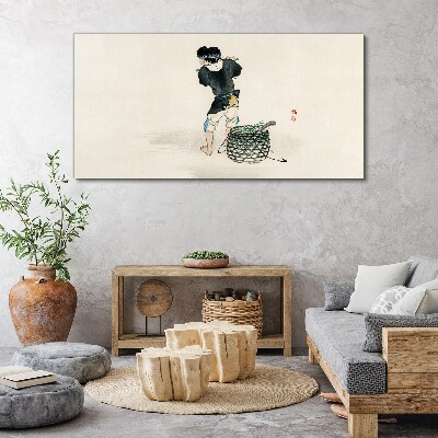 Foto auf leinwand Junge mit einem Korb