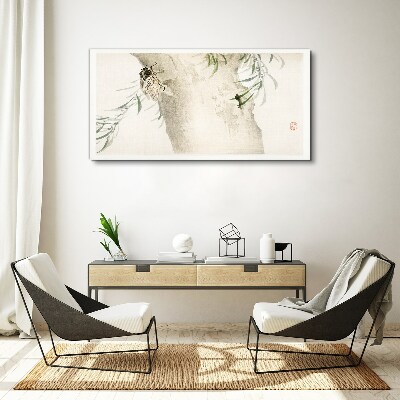 Foto auf leinwand Zikade auf dem Zweighintergrund