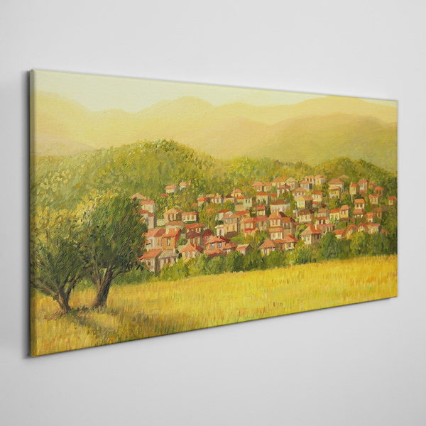 Foto auf leinwand Ein sonniges Dorf inmitten der Hügel