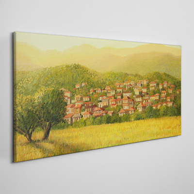 Foto auf leinwand Ein sonniges Dorf inmitten der Hügel